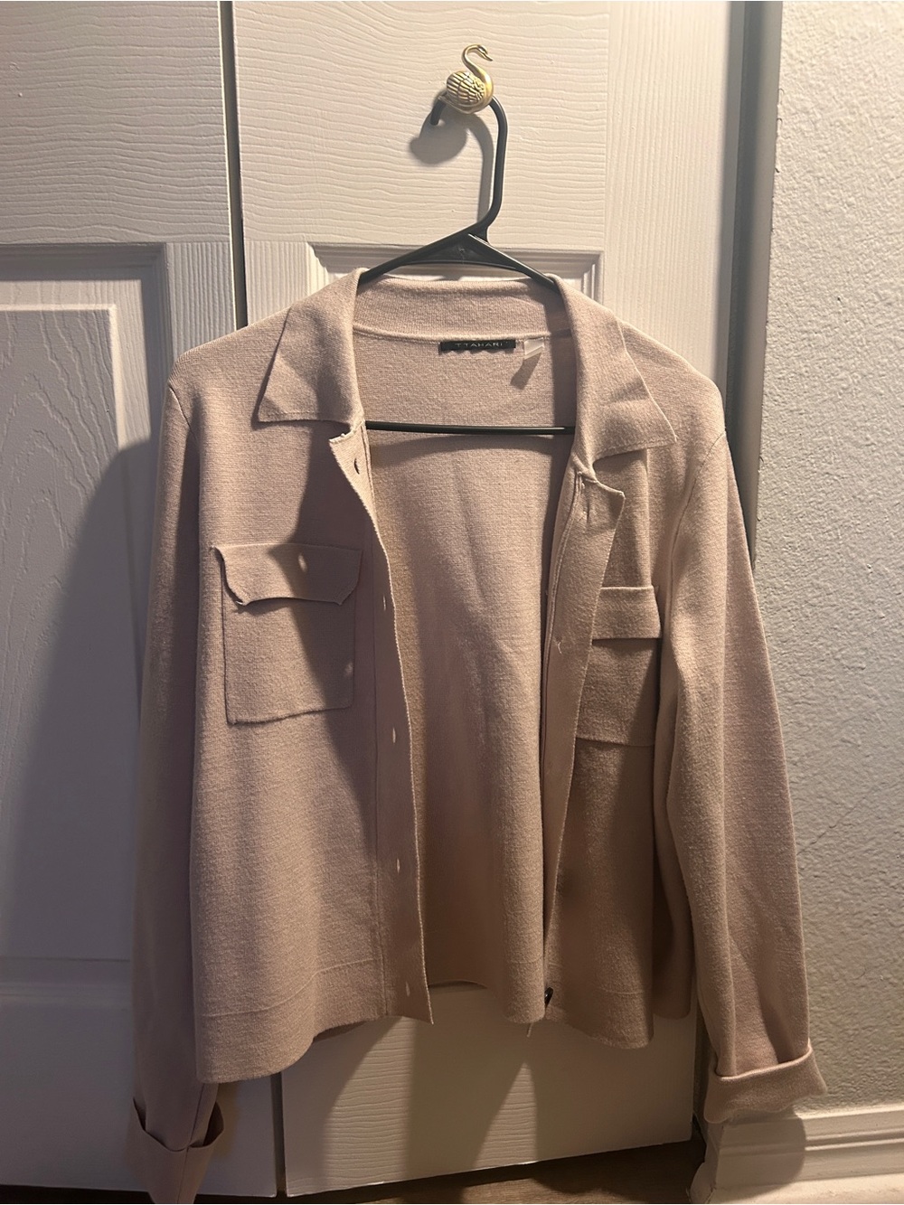 Tahari Neutral Beige Open-Front Knit Jacket